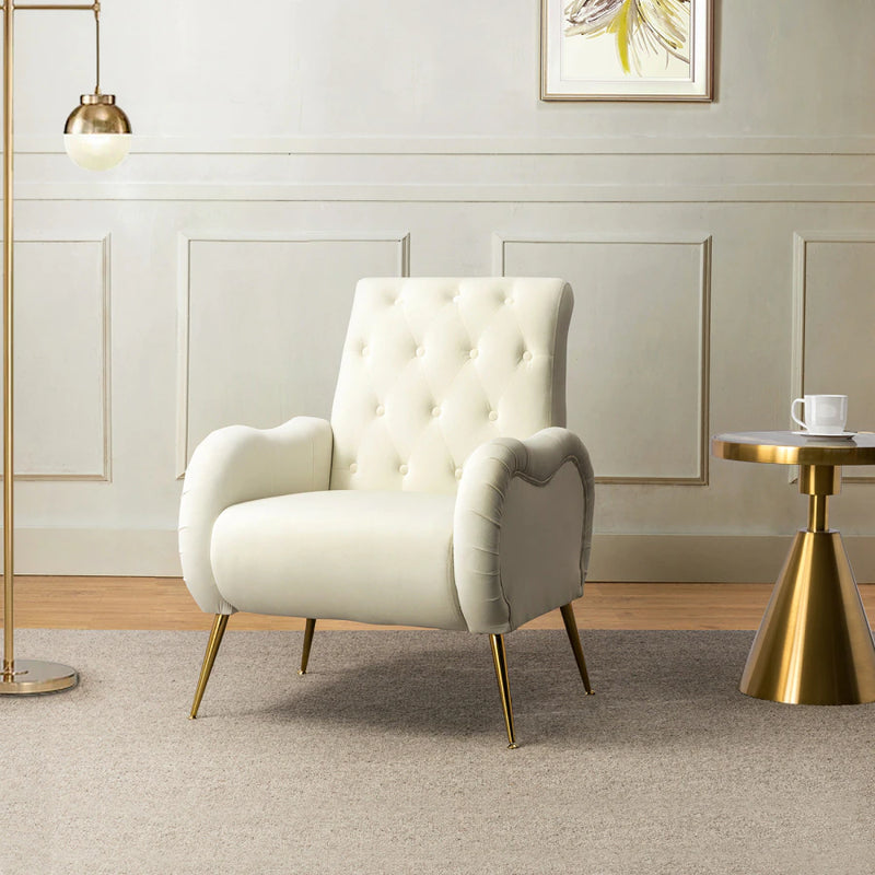 Living Room Chair Armchair with Button Tufted Backrest and Metal Legs