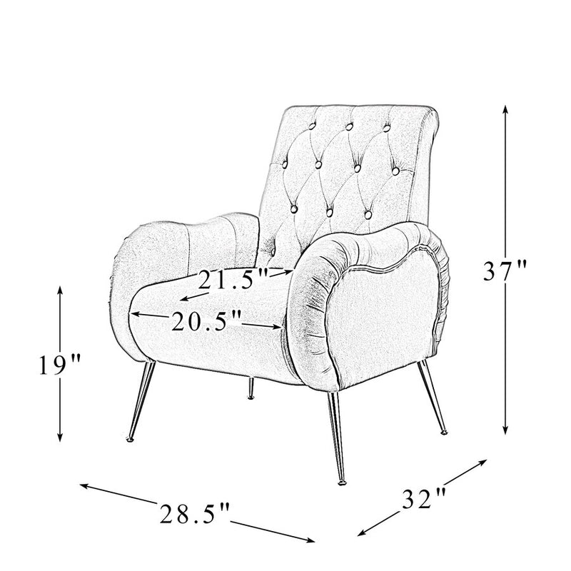 Living Room Chair Armchair with Button Tufted Backrest and Metal Legs