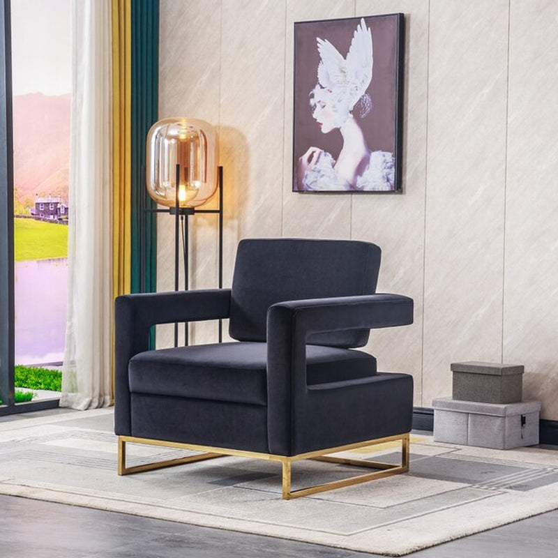 Modern Velvet Accent Chair, Elegant Armchair with Stainless Steel Base