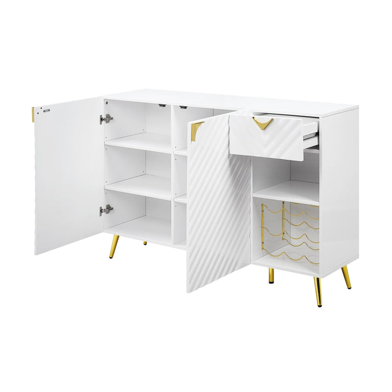 Sideboard Contemporary Living Room Cabinet Stainless Steel Decorative Base High Gloss Finish Adjustable Shelves White