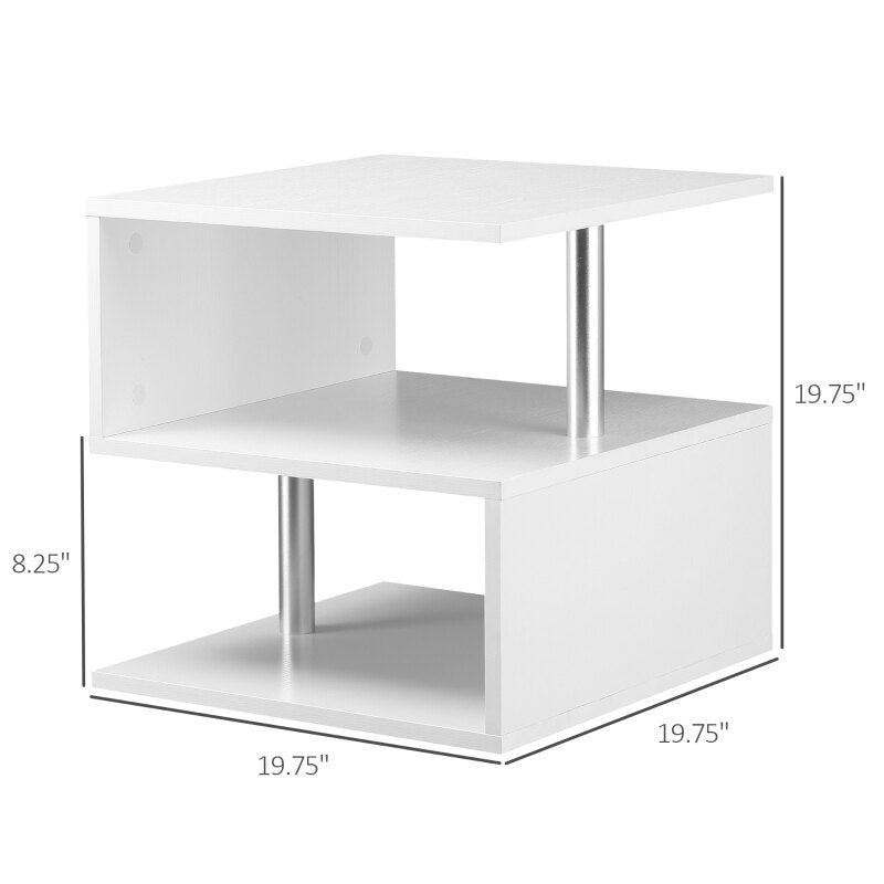 20&quot; Modern coffee table S-Shaped Multi-Level Accent End Table Shelf with Steel Poles, White